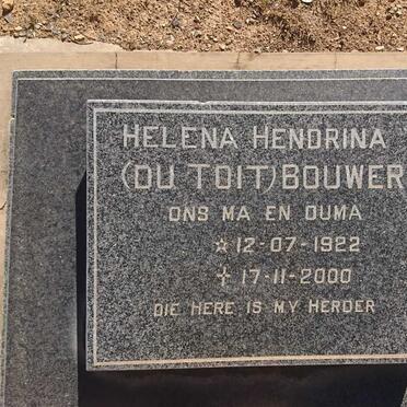 BOUWER Helena Hendrina nee DU TOIT 1922-2000