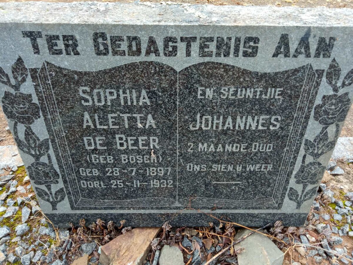 BEER Sophia Aletta, de nee BOSCH 1897-1932 :: DE BEER Johannes