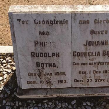BOTHA Philip Rudolph 1859-1912 &amp; Johanna Cornelia VAN DER WESTHUIZEN 1870-1936