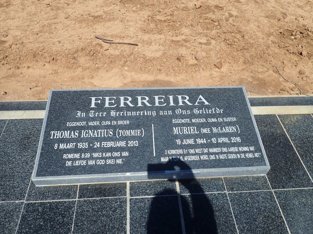 FERREIRA Thomas Ignatius 1935-2013 &amp; Muriel MCLAREN 1944-2016