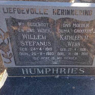 HUMPHRIES Willem Stefanus 1919-1980 &amp; Kathleen M. WEBB 1926-2010