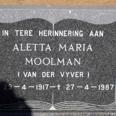 MOOLMAN Aletta Maria nee VAN DER VYVER 1917-1987