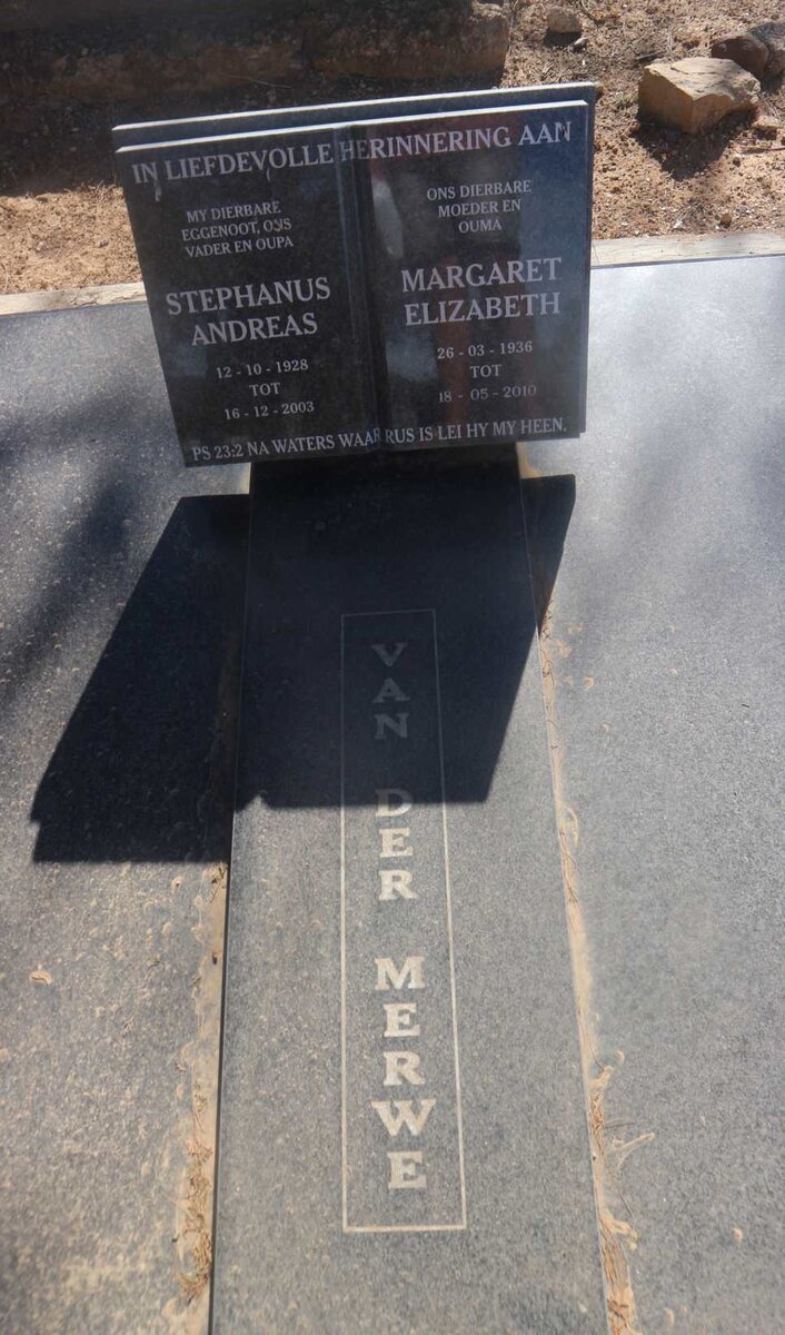 MERWE Stephanus Andreas, van der 1928-2003 &amp; Margaret Elizabeth 1936-2010