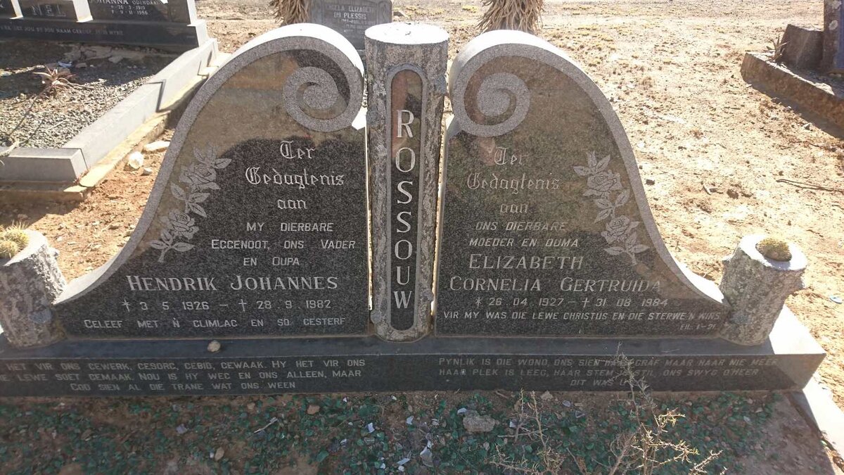 ROSSOUW Hendrik Johannes 1926-1982 &amp; Elizabeth Cornelia Gertruida 1927-1984