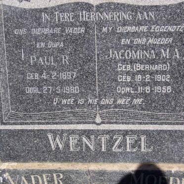 WENTZEL Paul R. 1897-1980 &amp; Jacomina M.A. BERNARD 1902-1958