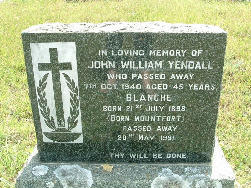 YENDALL John William -1940 &amp; Blanche MOUNTFORT 1898-1991