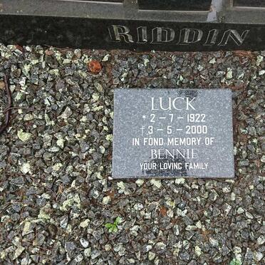 RIDDIN Denis Montague -1966 :: LUCK Rosemary Jean formerly RIDDEN nee WRIGHT 1935-2017 :: LUCK Bennie 1922-2000