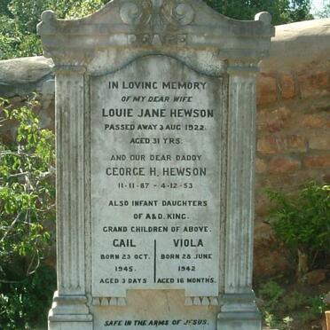 HEWSON George H. 1887-1953 &amp; Louie Jane -1922 :: KING Gail -1945 :: KING Viola 1942-1943