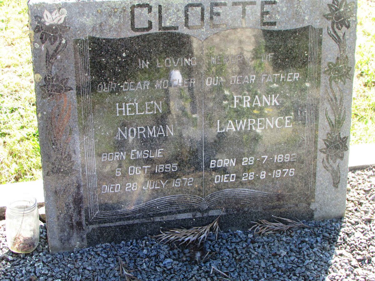 CLOETE Frank Lawrence 1892-1976 &amp; Helen Norman EMSLIE 1895-1972