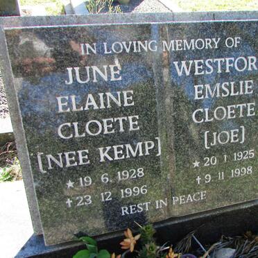 CLOETE Westford Emslie 1925-1998 &amp; June Elaine KEMP 1928-1996