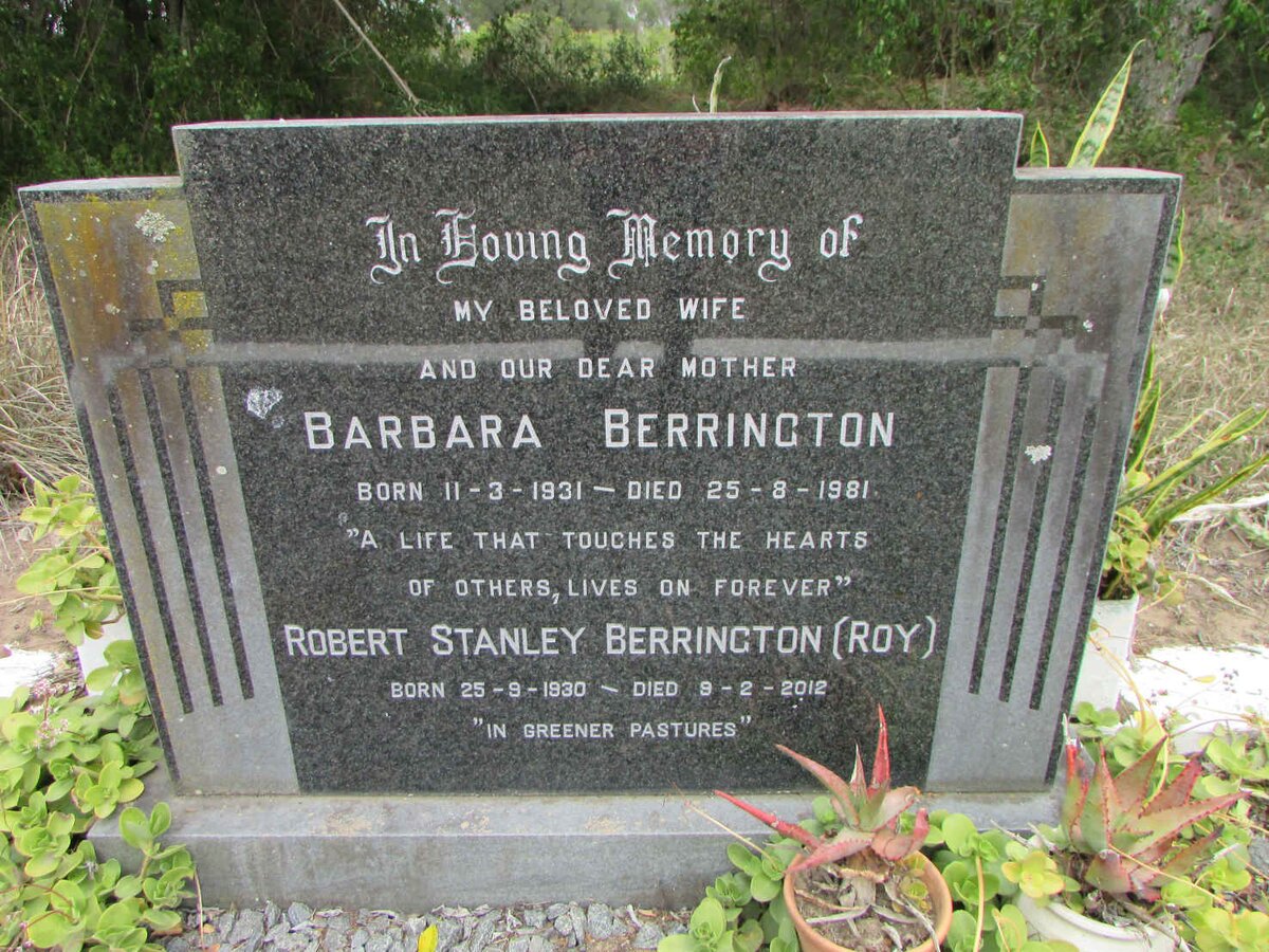 BERRINGTON Robert Stanley 1930-2012 &amp; Barbara 1931-1981