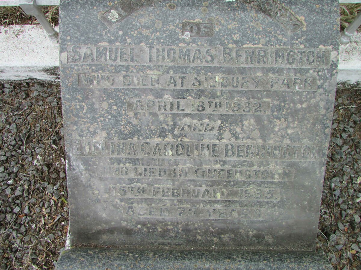 BERRINGTON Samuel Thomas -1932 &amp; Evelina Caroline -1935