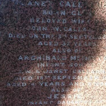 CALLAGHAN John William -1885 &amp; Janet GLEN -1870 :: CALLAGHAN Archibald McIntyre -1863 :: CALLAGHAN Jessie -1872