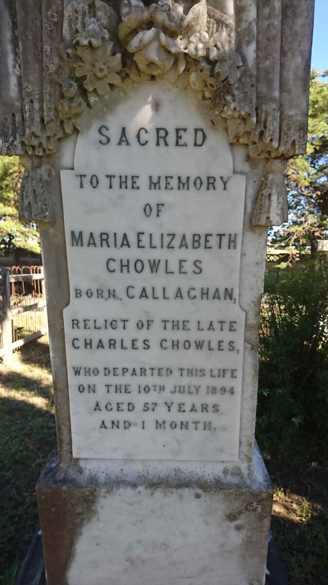 CHOWLES Maria Elizabeth nee CALLAGHAN -1894