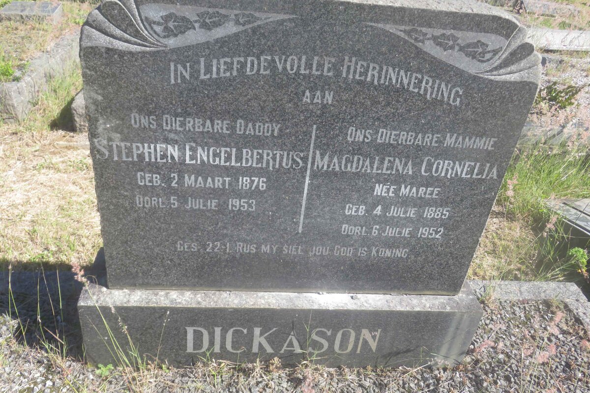 DICKASON Stephen Engelbertus 1876-1953 &amp; Magdalena Cornelia MAREE 1885-1952