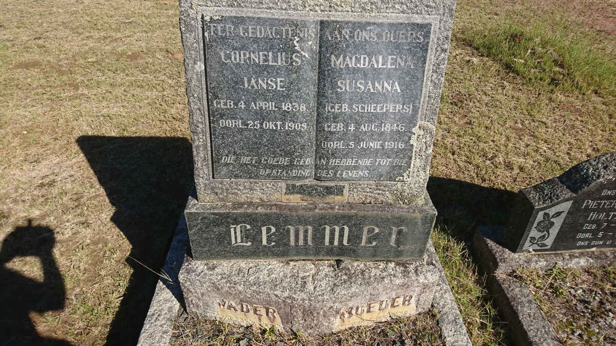 LEMMER Cornelius Janse 1838-1905 &amp; Magdalena Susanna SCHEEPERS 1846-1916