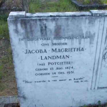 LANDMAN Jacoba Magrietha nee POTGIETER 1874-1931