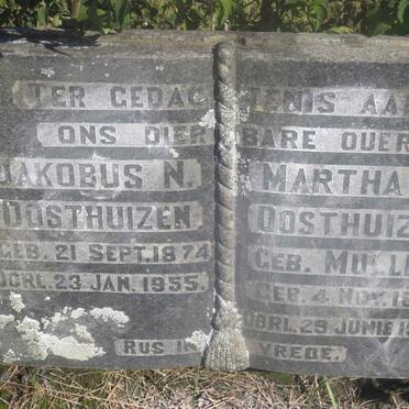 OOSTHUIZEN Jakobus N. 1874-1955 &amp; Martha C. MULLER 1881-1957