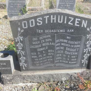OOSTHUIZEN Jacobus Nicolaas Donald 1894-1972 &amp; Irene Bridget DAVERIN 1897-1968