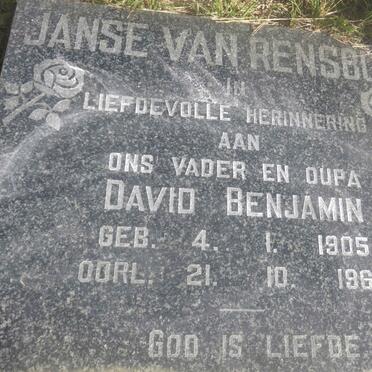 RENSBURG David Benjamin, Janse van 1905-1966