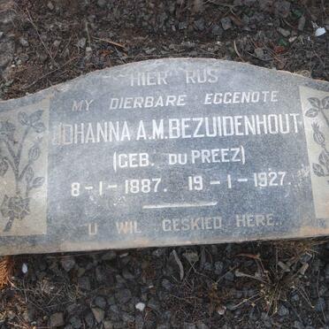 BEZUIDENHOUT Johanna A.M. nee DU PREEZ 1887- 1927 :: BEZUIDENHOUT Michiel M. 1931-1931 