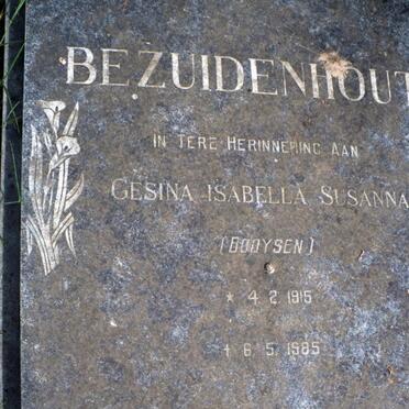 BEZUIDENHOUT Gesina Isabella Susanna nee BOOYSEN 1915-1985