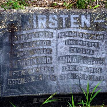 KIRSTEN Ferdinand 1886-1964 &amp; Anna STRAUSS 1909-1974