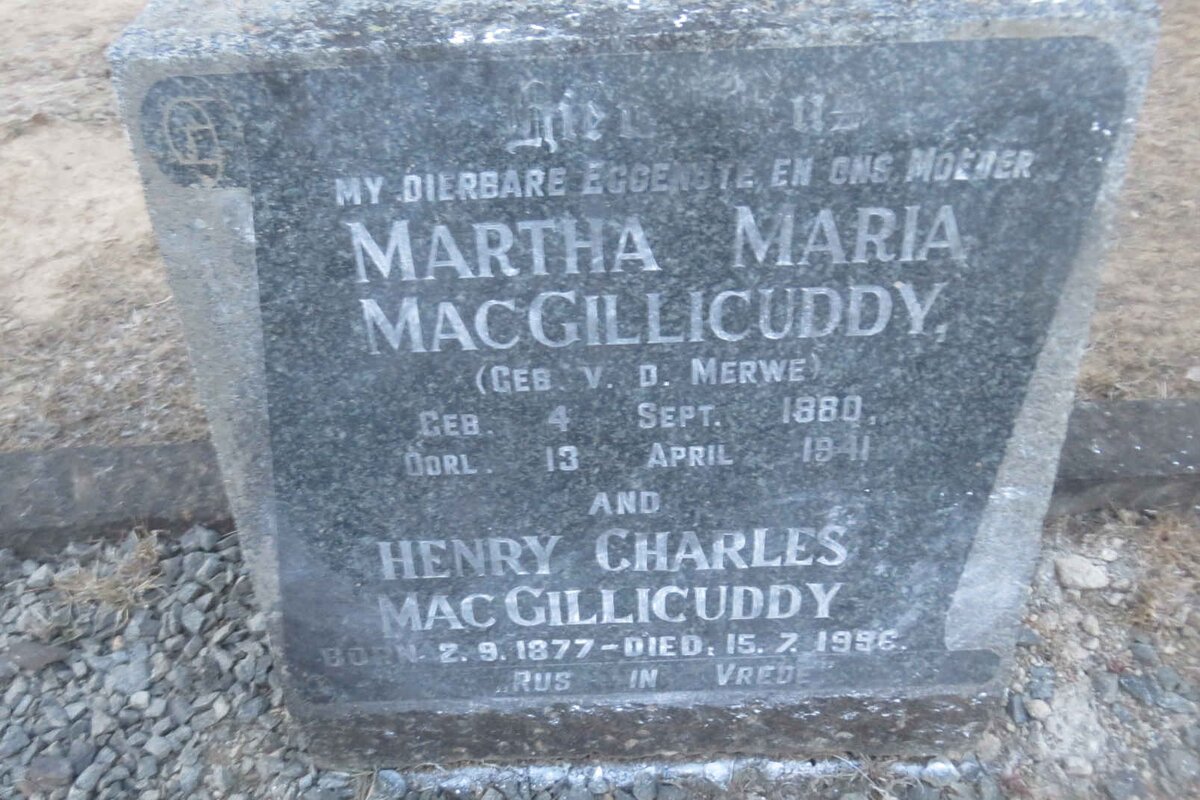 MACGILLICUDDY Henry Charles 1877-1956 &amp; Martha Maria V.D. MERWE 1880-1941