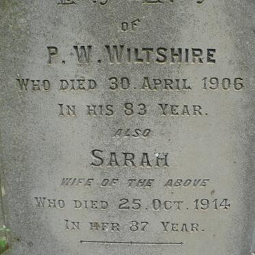 WILTSHIRE P.W. -1906 &amp; Sarah -1914