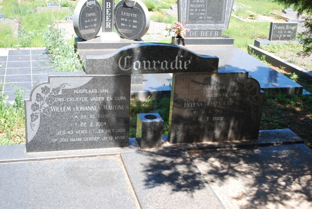 CONRADIE Willem Johannes Marthinus 1920-2004 &amp; Helena Elizabeth 1919-2009