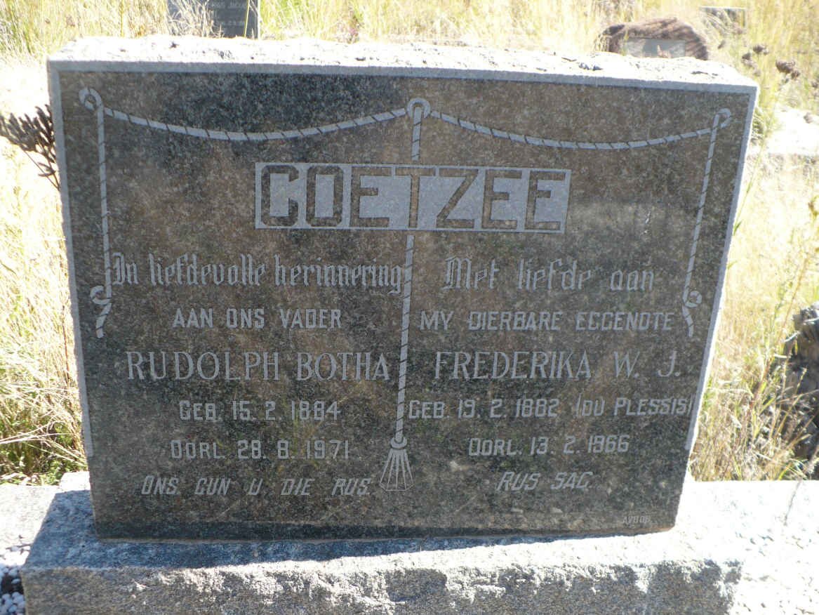 COETZEE Rudolph Botha 1884-1971 &amp; Frederika W.J. DU PLESSIS 1882-1966