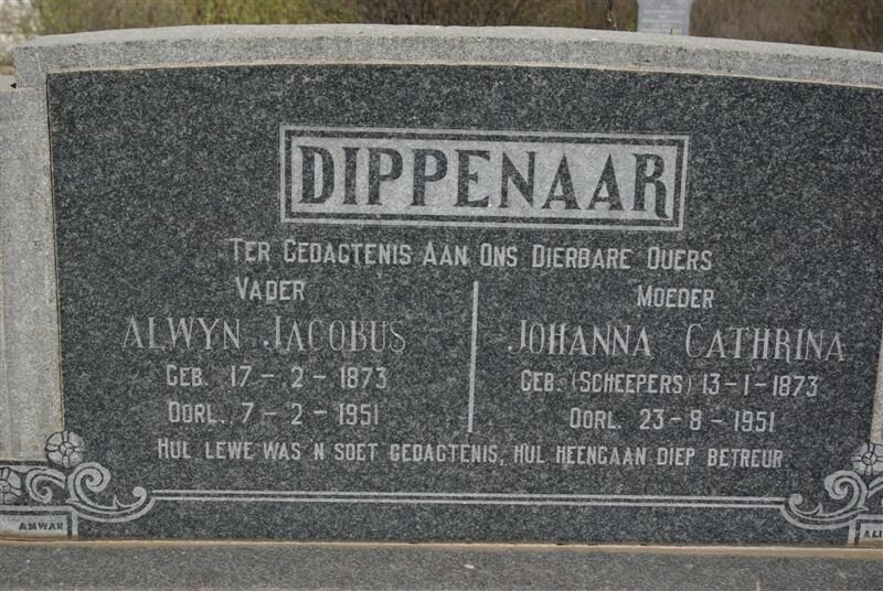 DIPPENAAR Alwyn Jacobus 1873-1951 &amp; Johanna Cathrina SCHEEPERS 1873-1951