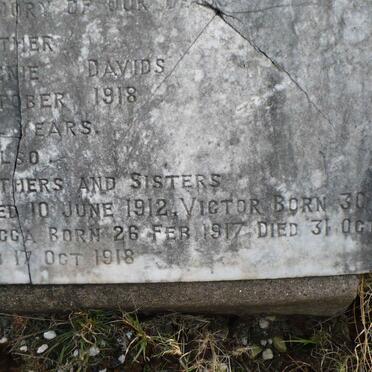 DAVIDS Ellen Annie -1918 :: DAVIDS Stanley 1911-1912 :: DAVIDS Victor 1912-1917 :: DAVID Rebecca 1917-1917 :: DAVIDS Ellen 1918-
