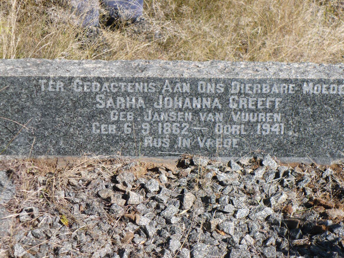 GREEFF Sarha Johanna nee JANSEN VAN VUUREN 1862-1941
