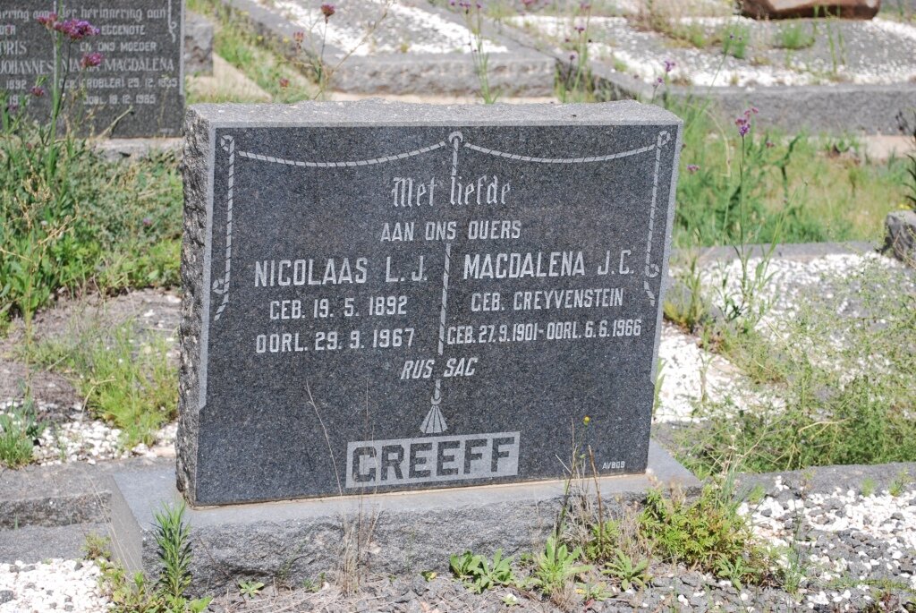 GREEFF Nicolaas L.J. 1892-1967 &amp; Magdalena J.C. GREYVENSTEIN 1901-1966