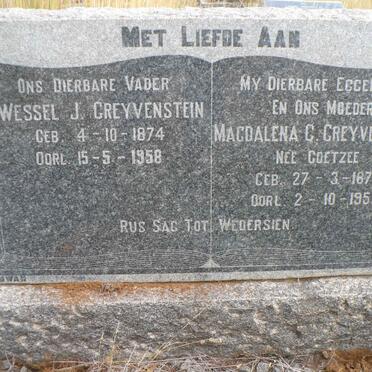 GREYVENSTEIN Wessel J. 1874-1958 &amp; Magdalena G. COETZEE 1876-1951