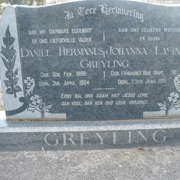 GREYLING Daniel Hermanus 1888-1954 &amp; Johanna Lavina VISAGIE 1??8-1971