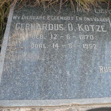 KOTZE Gerhardus D. 1870-1952 &amp; Susanna E. DU PLOOY 1882-1964