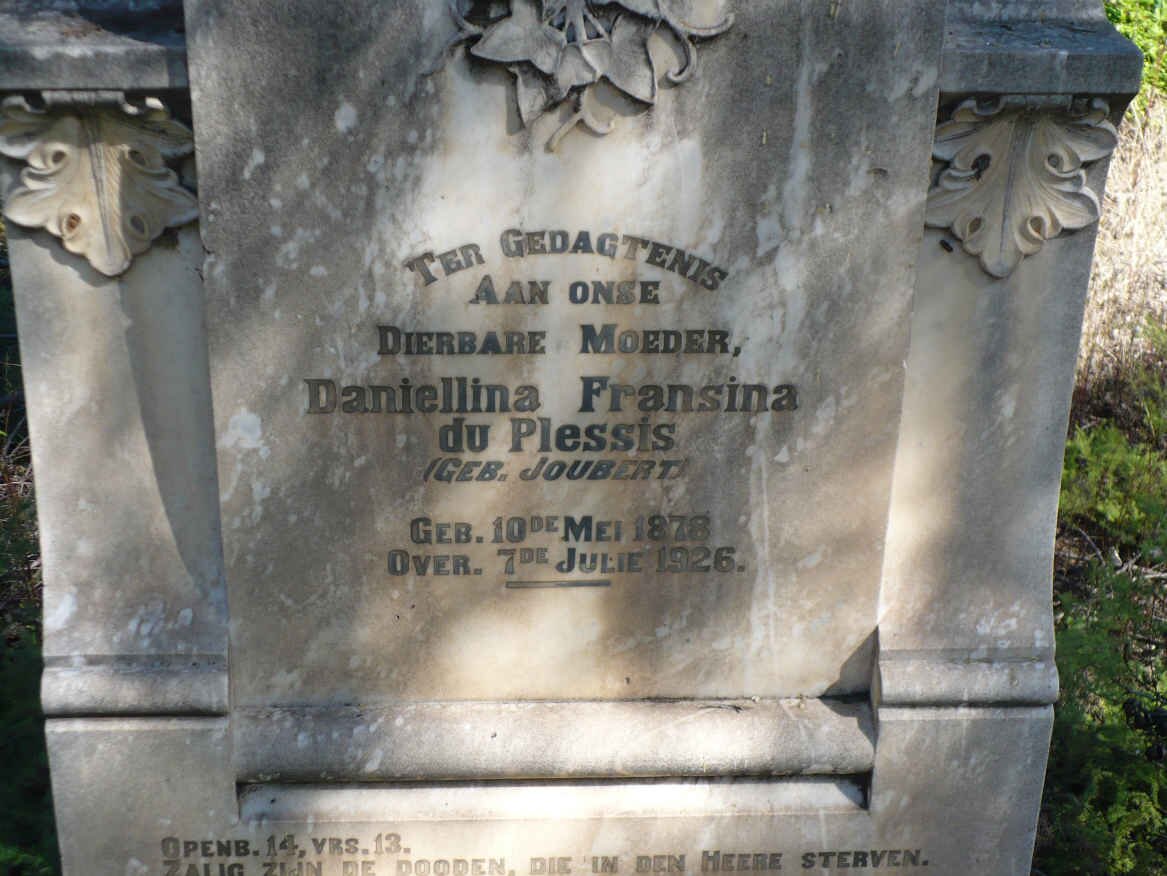 PLESSIS Daniellina Fransina, du nee JOUBERT 1878-1926