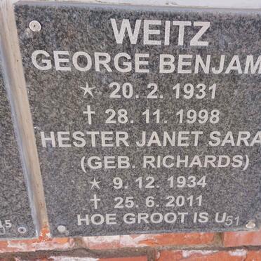 WEITZ George Benjamin 1931-1998 &amp; Hester Janet Sarah RICHARDS 1934-2011