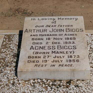 BIGGS Arthur John 1869-1953 &amp; Agness MANLEY 1873-1956