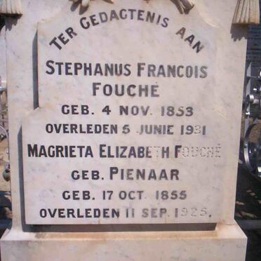 FOUCHE Stephanus Francois 1853-1931 &amp; Magrieta Elizabeth PIENAAR 1855-1925