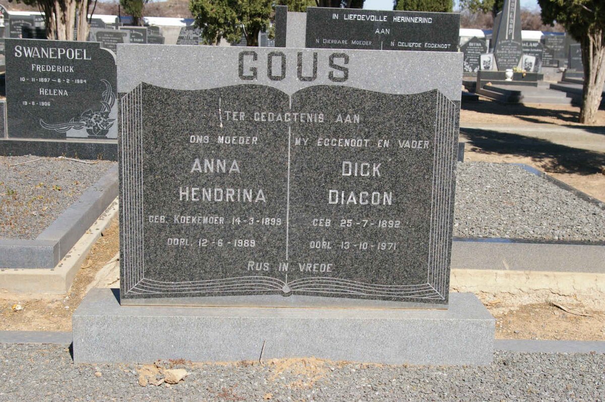 GOUS Dick Diacon 1892-1971 &amp; Anna Hendrina KOEKEMOER 1899-1989