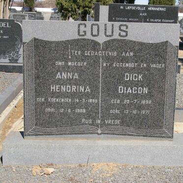 GOUS Dick Diacon 1892-1971 &amp; Anna Hendrina KOEKEMOER 1899-1989
