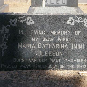 GLEESON Maria Catharina nee VAN DER WALT 1894-1966