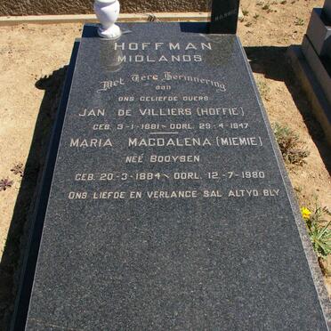 HOFFMAN Jan de Villiers 1881-1947 &amp; Maria Magdalena BOOYSEN 1884-1980