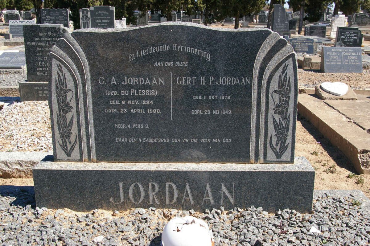 JORDAAN Gert H.P. 1878-1949 &amp; C.A. DU PLESSIS 1884-1980