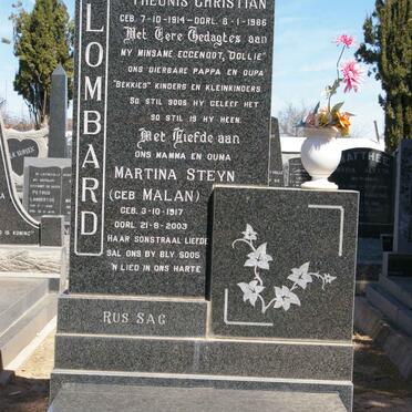LOMBARD Theunis Christian 1914-1986 &amp; Martina STEYN nee MALAN 1917-2003