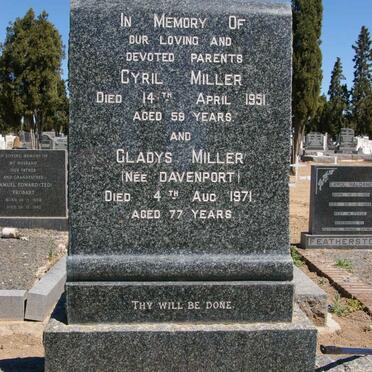 MILLER Cyril -1951 &amp; Gladys DAVENPORT -1971
