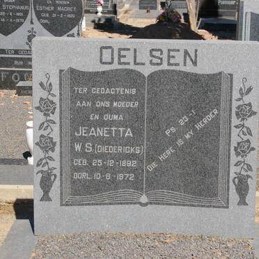 OELSEN Jeanetta W.S. nee DIEDERICKS 1892-1972